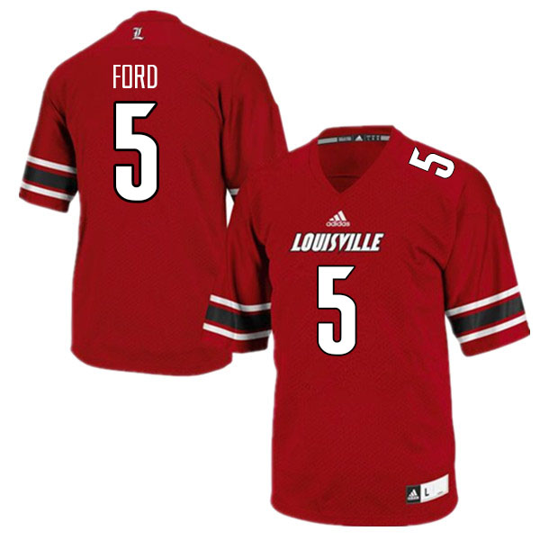 Men #5 Marshon Ford Louisville Cardinals College Football Jerseys Sale-Red - Click Image to Close
